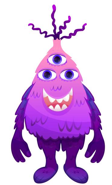 istock Cute monster with three eyes and purple fur.Vector childish illustration in cartoon style 2043014816