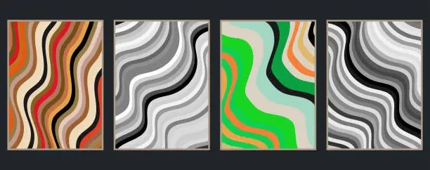 Vector illustration of Vector fluidity gradient wavy stripes combinations colors vintage banner cover template backgrounds collection