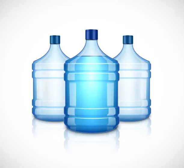 Vector illustration of Vector water bottle. Large plastic big blue transparent bottle for clean water, isolated