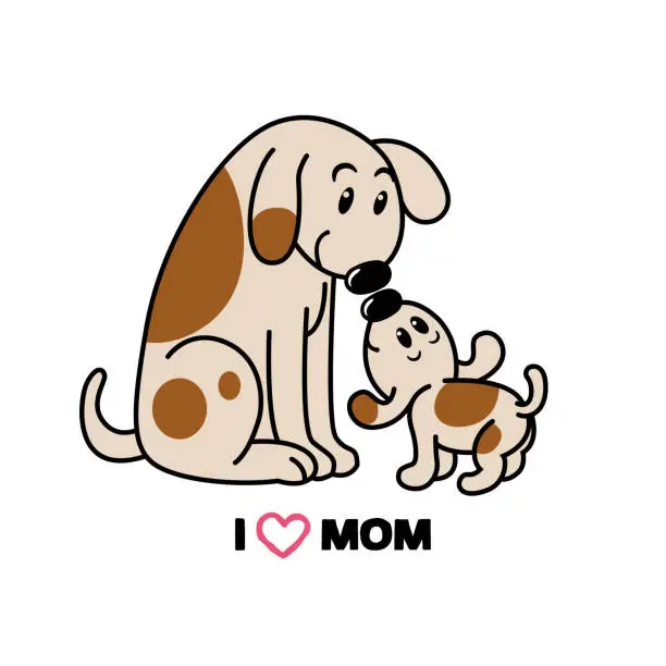Vector illustration of Cute Mom and Baby Dog Cartoon