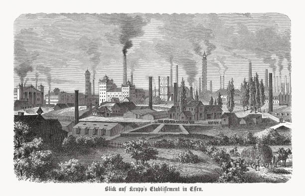 istock Krupp steelworks in Essen, Germany, wood engraving, published in 1869 2043082598