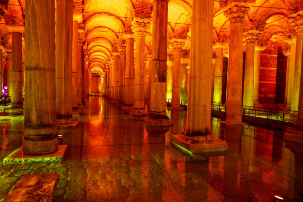 Inside of Basilica Cistern, these were built in the 6th century during the reign of Byzantine Emperor Justinian