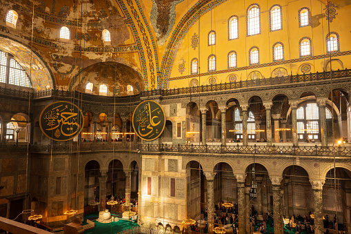 Istanbul, Turkey – February 10, 2024: The interior of Hagia Sophia Museum, Istanbul, Turkey