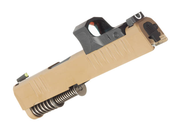 istock Recoil springs and barrel on a handgun slide 2043117139