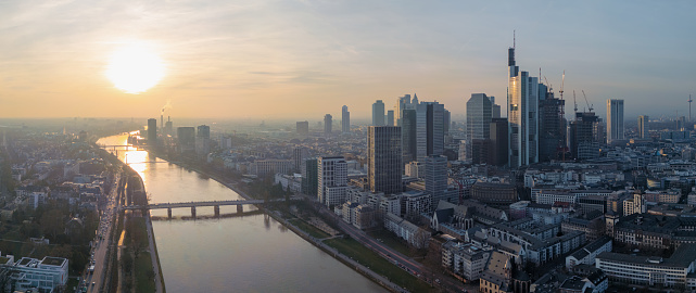 An aerial view of Frankfurt am Main cityscape in Germany