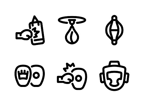 Simple Set of Boxing Related Vector Line Icons. Contains Icons as Punch, Speed Bag, Sand Bag and more.