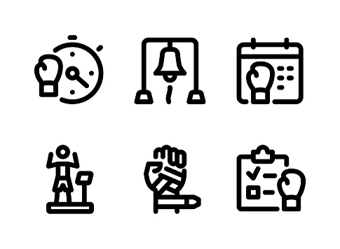 Simple Set of Boxing Related Vector Line Icons. Contains Icons as Timer, Bell, Calendar and more.