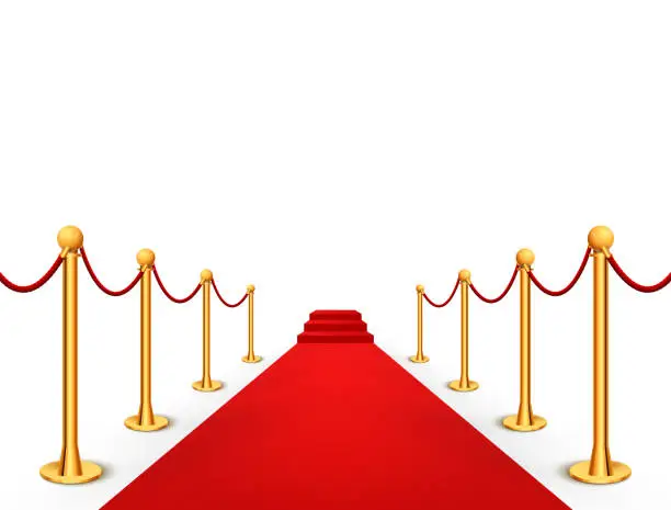 Vector illustration of Red carpet celebrity background entrance. Hollywood fame event vip red carpet