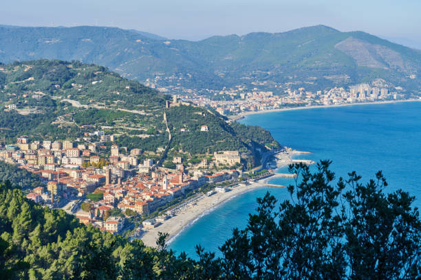 The coastal city of Noli on the Italian Riviera Ligure. Province of Savona. Liguria. Italy.