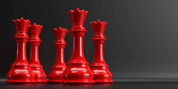 International Women's Day on 8 March for concept of feminism with colourful chess queens on black glossy background with copy space.  3D illustration design female mind power poster