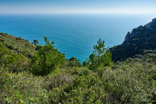 Wild landscape along the Ligurian coastline between Noli and Finale Ligure. Province of Savona. Liguria. Italy.