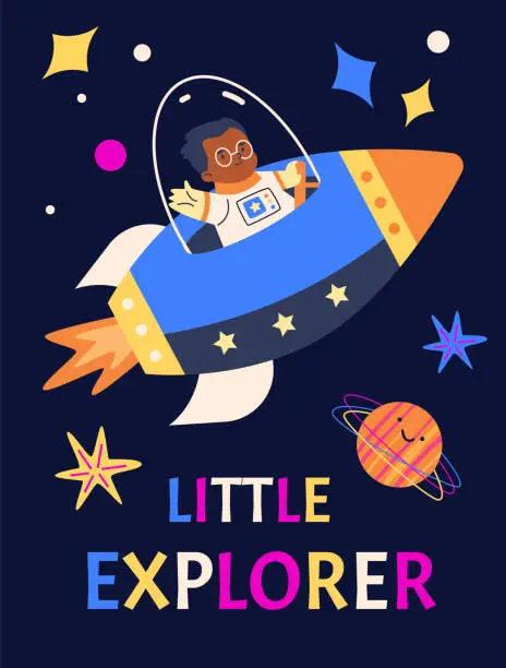 Vector illustration of Child astronaut space adventure vector illustration