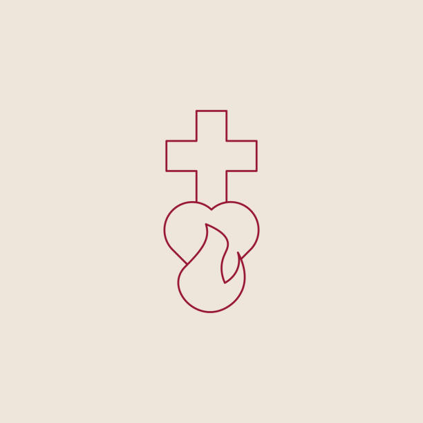 cross heart and flame. illustration of the sacred heart, representing jesus christ's divine love for humanity. vector illustration. - rio de janeiro christ the redeemer jesus christ vector stock illustrations