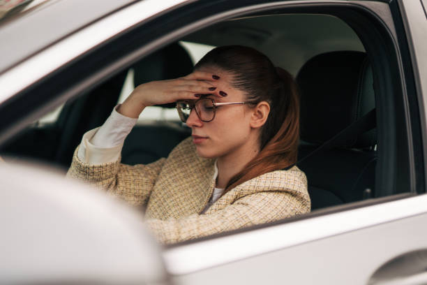 istock Upset driver caught in unpleasant situation, losing her temper. 2043207969