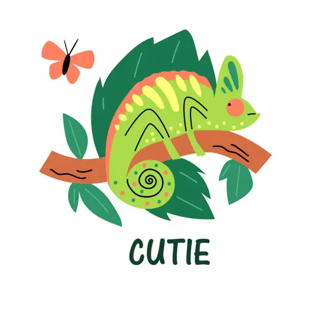 Vector illustration of Adorable chameleon 'cutie' vector illustration