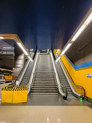 escalator in the metro Mostoloes Hospital near Madrid