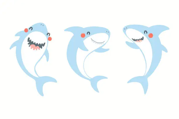 Vector illustration of Cute sharks set