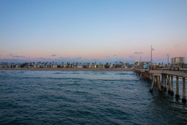 Los Angeles, California - December 29, 2022: Warm Winter Sunlight and Cityscape View at Venice Beach
