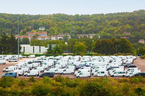istock Parking with many new minibuses in the countryside. 2043265465