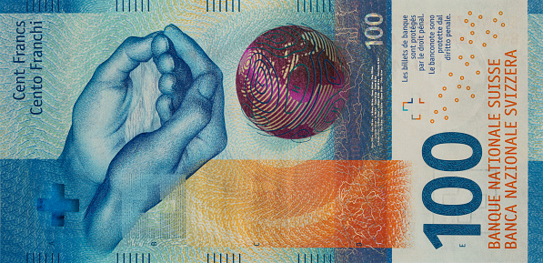 Closeup of 100 Swiss franc banknote for design purpose