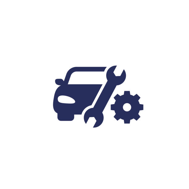 ilustrații de stoc cu pictogramă serviciu reparații auto cu cheie - servicii
