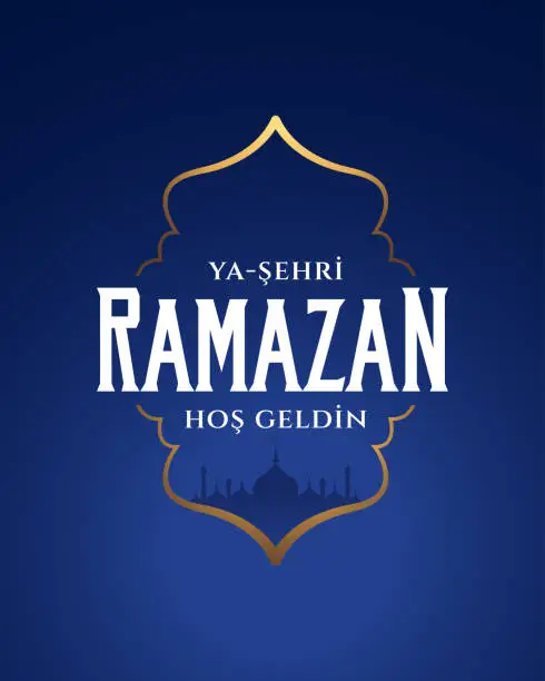 Vector illustration of Hoş geldin ya şehri Ramazan tipografi set. Translation: Welcome to Ramadan