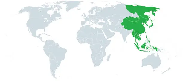 Vector illustration of Far East political map of the easternmost portion of the Asian continent