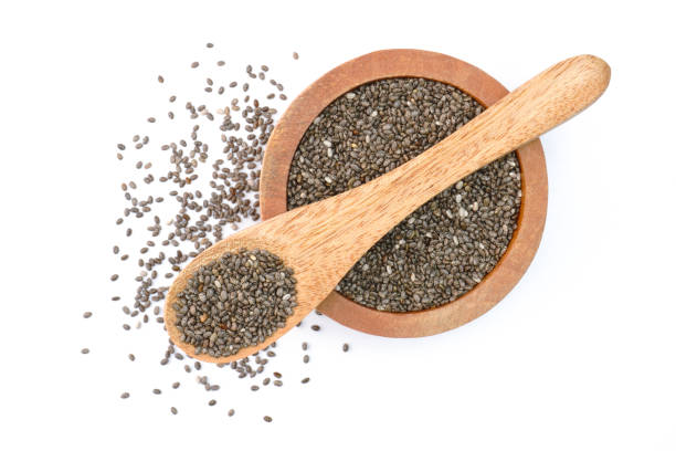 istock Bowl and spoon with chia seeds concept background 2043335467