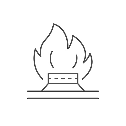 Stove flame line outline icon isolated on white. Vector illustration