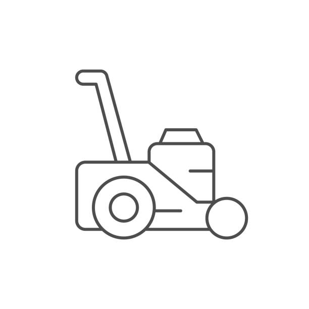 lawn mower line outline icon - rotary mower stock illustrations