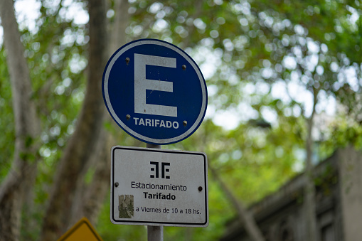 A sign for paid parking. Montevideo, Uruguay.