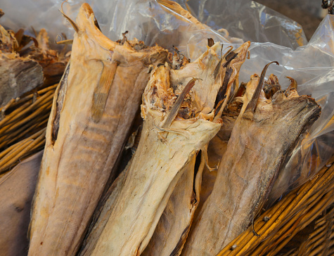Headless stockfish is a popular delicacy on sale at fish market