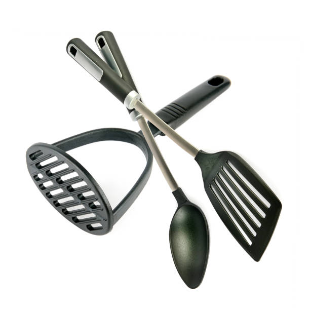 istock Kitchen utensils, potato masher, spatula and spoon isolated on white . Collage. 2043442253
