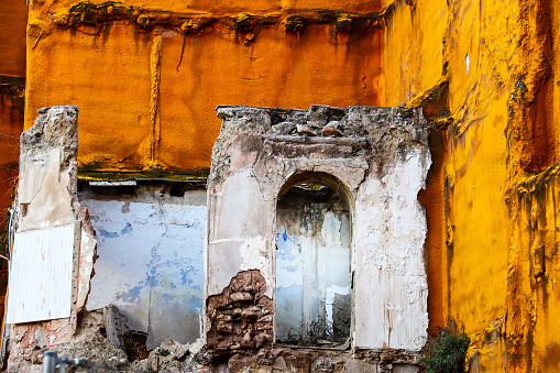 Facade of demolished building in Alcoy, Alicante, Spain