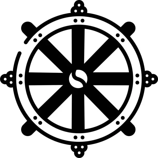 Vector illustration of Dharma Wheel glyph and line vector illustration