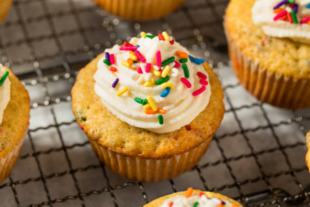 Sweet Homemade Funfetti Cupcakes with Frosting and Sprinkles