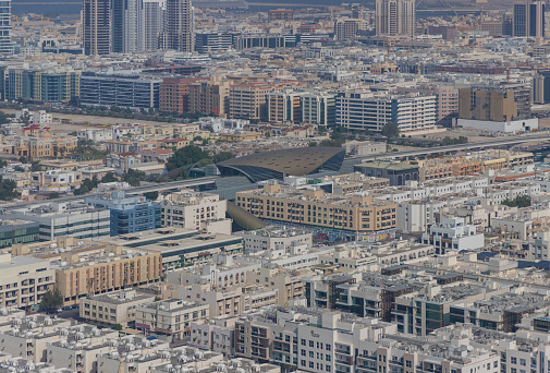 A picture of the ADCB Metro Station next to the Al Mankhool and Al Karama districts.