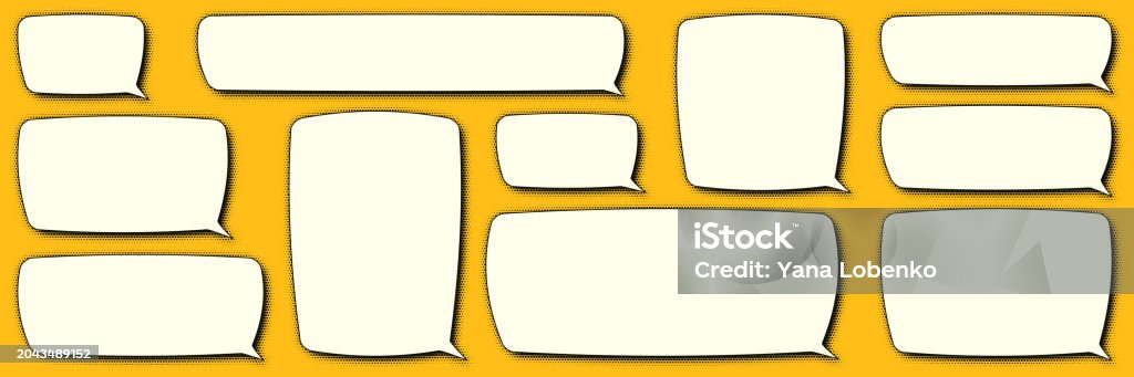 Set Of Square Rectangular Comic Speech Bubbles With Empty Space For ...