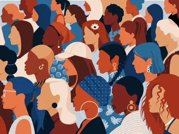 Vector illustration of Multiracial group of women