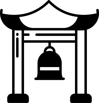 Buddhist Bell glyph and line vector illustration
