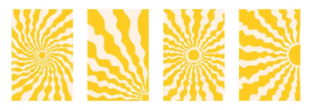 Vector illustration of Retro Groovy Sun Background Set.