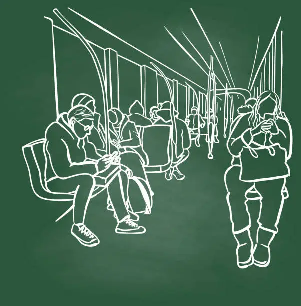 Vector illustration of Going Home Train And Bus Chalkboard