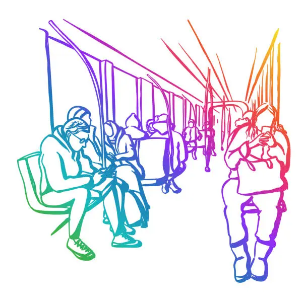 Vector illustration of Going Home Train And Bus Rainbow