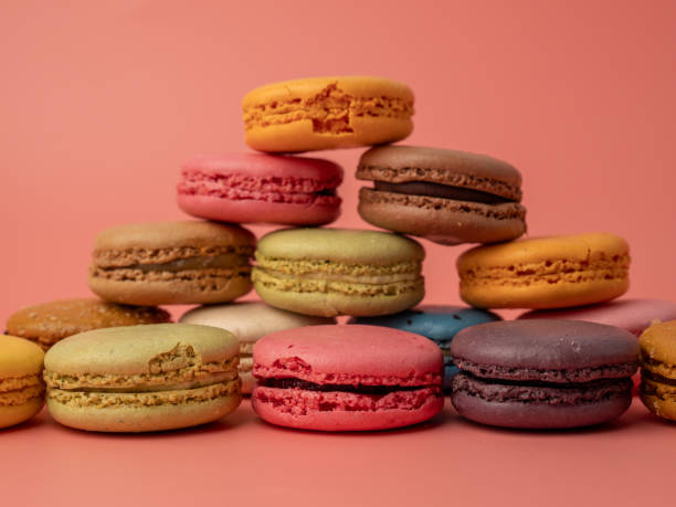 istock Colorful French macaroons on a pink background. 2043614807