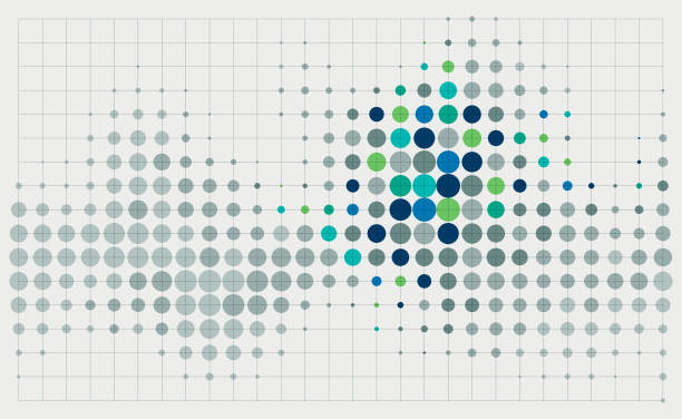 ilustraciones, imágenes clip art, dibujos animados e iconos de stock de fondo punteado de semitono multicolor abstracto - big data