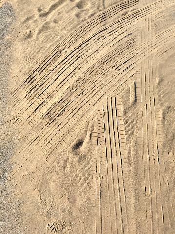 Directly above tire track on the sand