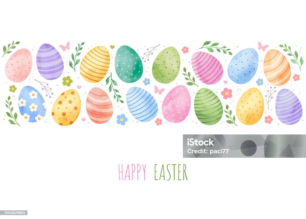 Easter greeting card with watercolor drawn eggs - Royalty-free Pasen vectorkunst Easter greeting card with watercolor drawn eggs - Royalty-free Pasen vectorkunst