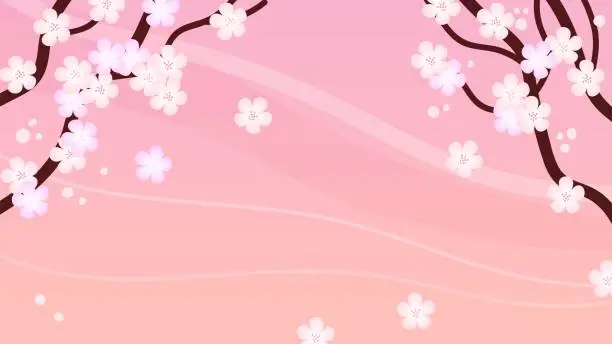 Vector illustration of Beautiful spring background with sakura blooming. Template with copy space. Vector illustration.