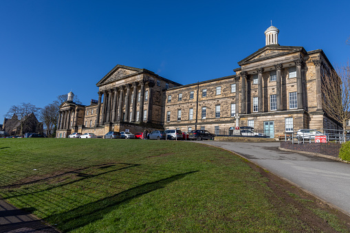 Sheffield, South Yorkshire, United Kingdom - February 24 2024: The façade of King Edwards School in Sheffield