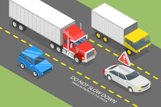 Vector illustration of 3D Isometric Flat Vector Conceptual Illustration of Do not Slow Down When driving in Front of the Truck